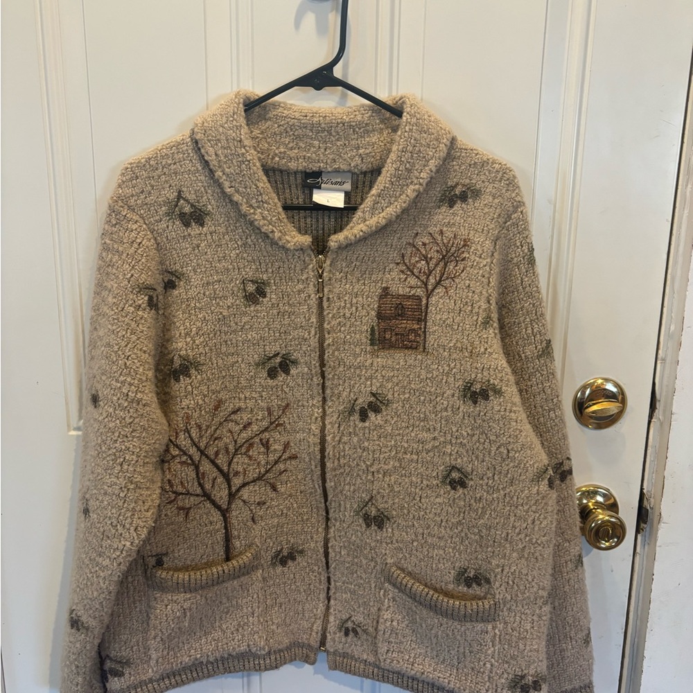 Artisan Beige Textured Cardigan with Embroidery